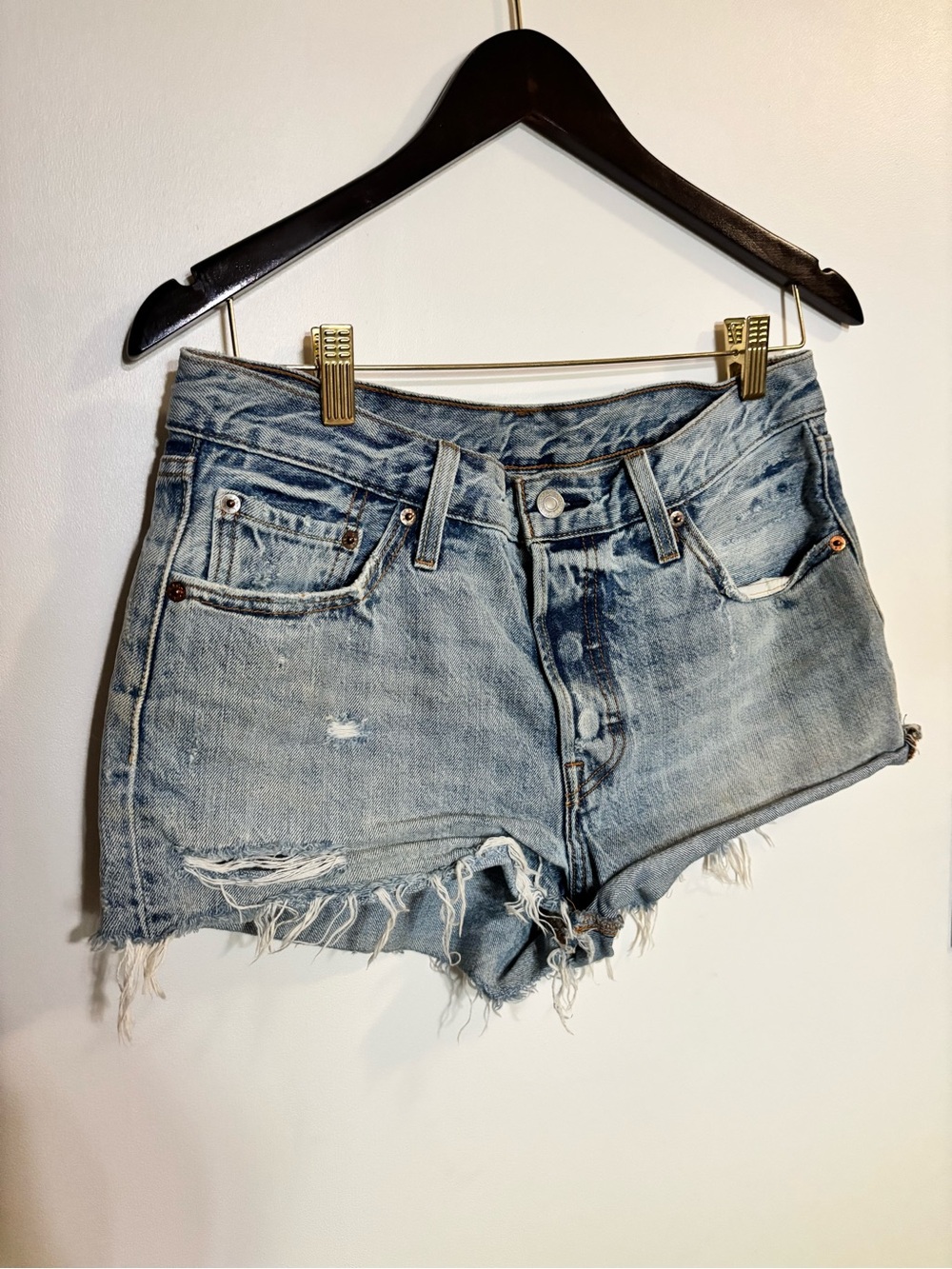 Vintage Style Levi’s 501 Light Wash Distressed Denim Shorts - Women